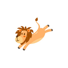jumped Lion flat illustration with isolated white