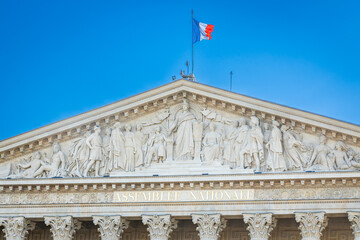 Assemblee Nationale name of the facade of the building in Paris, France