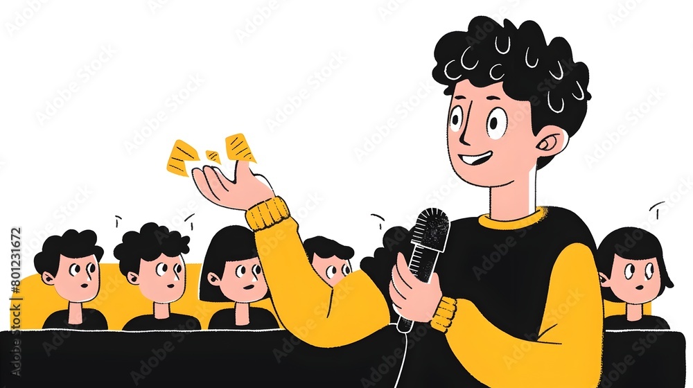 Aufkleber male audience member raising hand to ask question during a speaker presentation or qa session