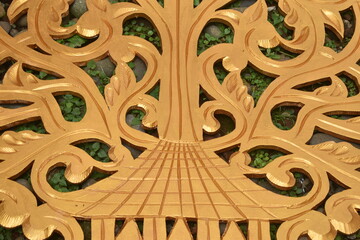 beautiful detail carvings of mountan wayang typical of the Indonesian Javanese tribe. gunungan is wayang decoration and home decoration