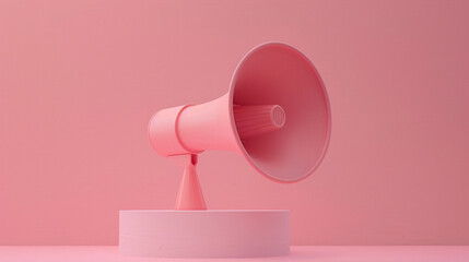 A megaphone hovering over a pastel pink surface, as if awaiting its next command in a tranquil setting.