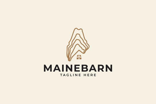 state of maine with oyster and barn windows logo design for restaurant cafe company business