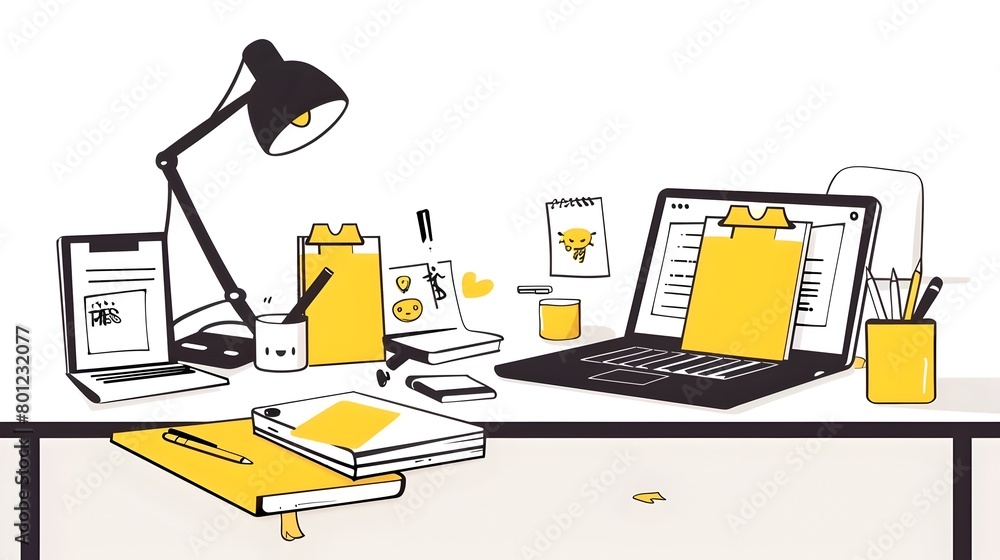 Aufkleber Organized and Efficient Modern Office Workspace with Laptops Tablets and Documents on the Desk