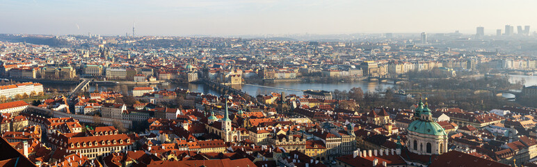Panoramic view of old town with Charles Bridge in Prague. Czech Republic.