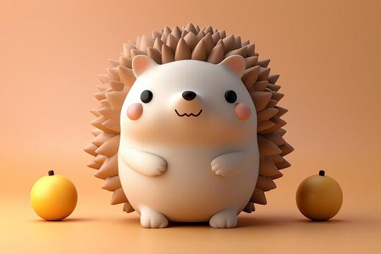 A cute 3D illustration of a baby hedgehog with big eyes and a friendly smile