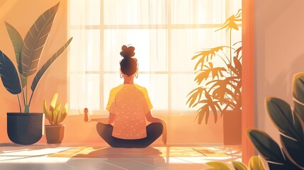 Serene Moment of Mindful Meditation and Self Love in a Peaceful Domestic Setting