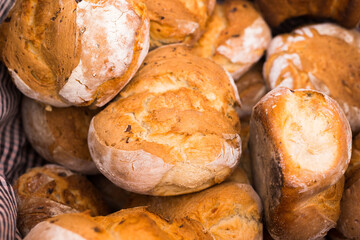 Ruddy rolls of fresh warm grain bread - 801233850