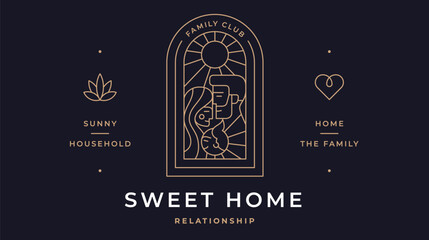 Sweet Home, Relationship Label. Minimalist line art logo template. Simple modern design line graphic family parents relationship badge. Symbol line family relationship sign. Vector Illustration