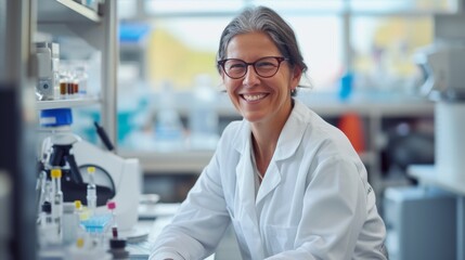 Portrait of a senior research scientist in a biochemistry lab