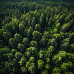 Naklejka na ściany i meble Aerial view of green forest, Generative AI