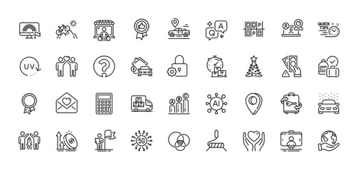 Lock, Delivery truck and Car wash line icons pack. AI, Question and Answer, Map pin icons. Excise duty, Love letter, Parking place web icon. Vector