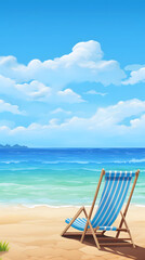 Summer Dreams, Sandy Beach, Azure Skies. Realistic Beach Landscape. Vector Background