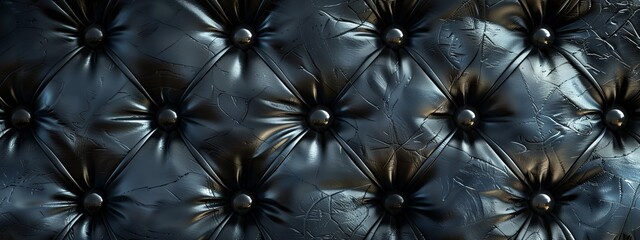 Fototapeta premium Close-up of a tufted black leather pattern with buttons wallpaper