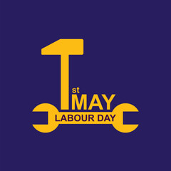 1st May international labour day, happy labour day on blue background, poster, typography or banner, vector illustration