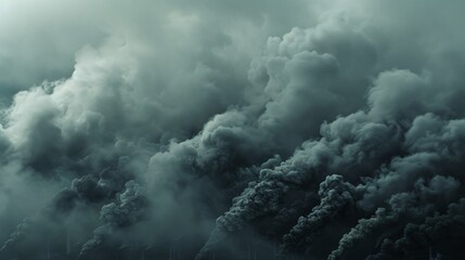 Dramatic and cinematic close-up in high-resolution of a smoky gray sky, depicting high carbon emissions, perfect for climate change documentaries
