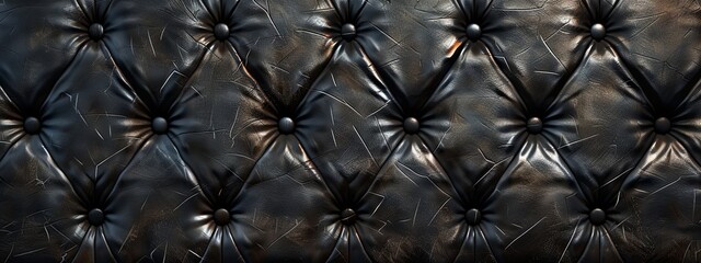 Fototapeta premium Close-up of a tufted black leather pattern with buttons wallpaper