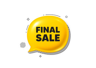 Final Sale tag. Comic speech bubble 3d icon. Special offer price sign. Advertising Discounts symbol. Final sale chat offer. Speech bubble comic banner. Discount balloon. Vector