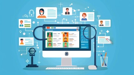 Remote hiring and online job interview concept. HR work with CV and application letter review to find best candidate for job position. Modern, digital approach to recruitment and selection process