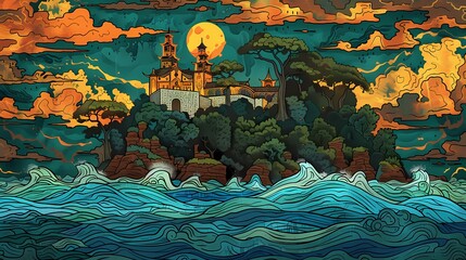 Fantasy castle architecture illustration poster background