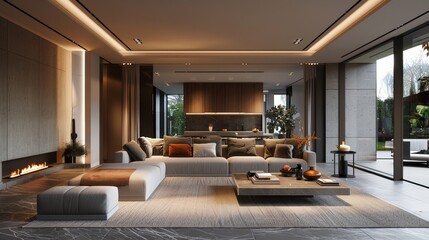 Modern Living Room Ambiance: A 3D visualization capturing the ambiance and mood of a modern living room