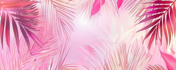 bright tropical summer background with pink palm leaves. fashionable summer concept. banner or advertising poster