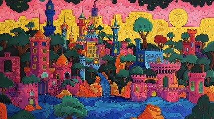 Fantasy castle architecture illustration poster background