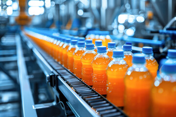 Production line for orange juice bottles