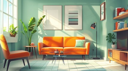 Fototapeta premium Small Living Room Functional Layout: An illustration showcasing a small living room with a functional layout