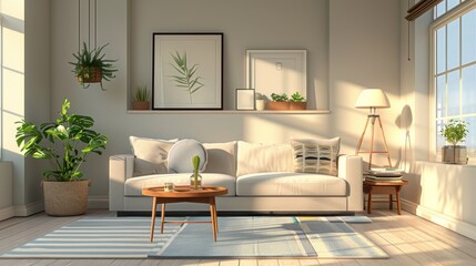 Small Living Room Layout: A 3D illustration demonstrating different layout options for small living rooms