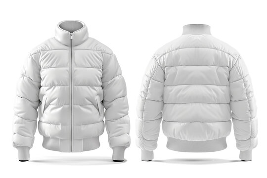 White puffer jacket front and back isolated on white