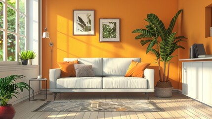 Small Living Room Neutral Colors: An illustration featuring a small living room with neutral colors