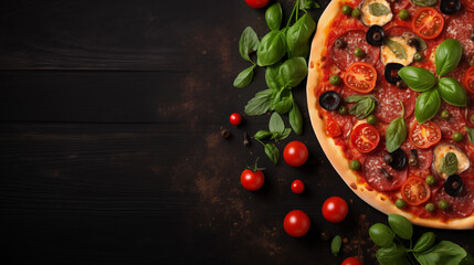 Italian Pizza with a black background for copy space