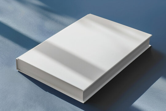 Blank white book on a textured blue background
