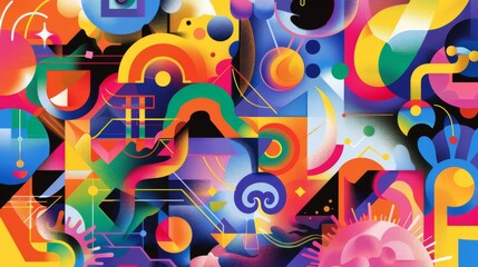 Vibrant abstract illustration featuring a variety of colorful shapes and patterns symbolizing creative problem solving and innovative thinking concepts - obrazy, fototapety, plakaty