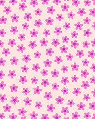 Colorful floral seamless pattern illustration. Vintage style hippie flower background design. Geometric checkered wallpaper print, spring season nature backdrop texture with daisy flowers.