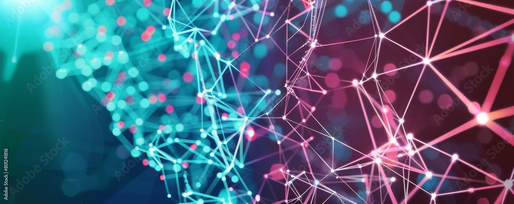 Poster abstract network of nodes and beams representing artificial intelligence in cybersecurity concepts