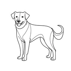 black contour of dog sitting thin line isolated on a white background illustration