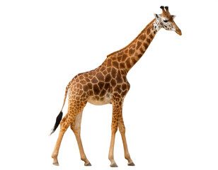 Giraffe auf vier beinen isoliert auf weißen Hintergrund, Freisteller