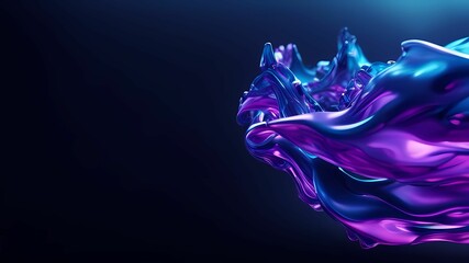 Abstract wavy background in purple and blue hues with a glossy, liquid metal appearance, wallpapers, or graphic design elements. Black blue purple silk satin. Сopy space for text or product 