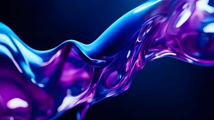 Abstract wavy background in purple and blue hues with a glossy, liquid metal appearance, wallpapers, or graphic design elements. Black blue purple silk satin. Сopy space for text or product