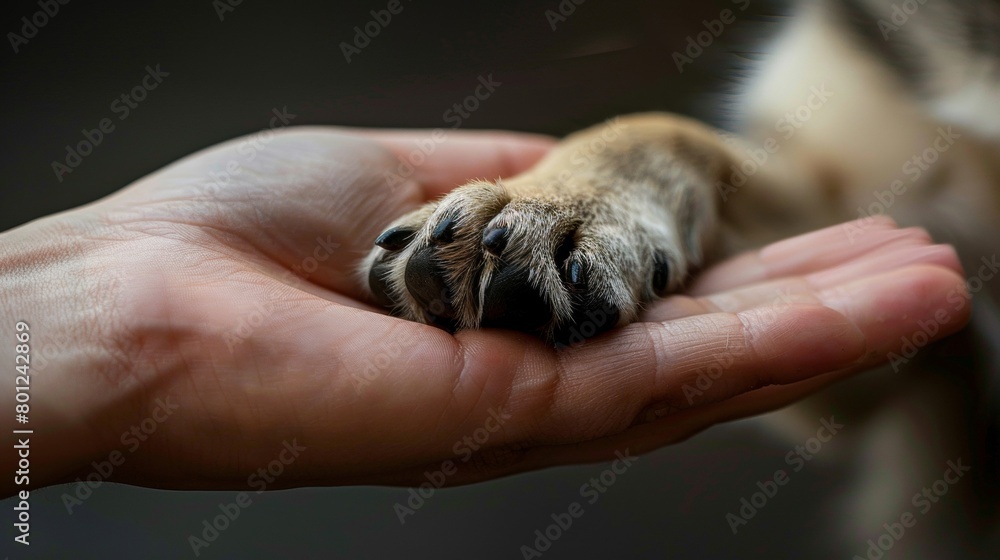 Canvas Prints A dog paw in the hand of a human