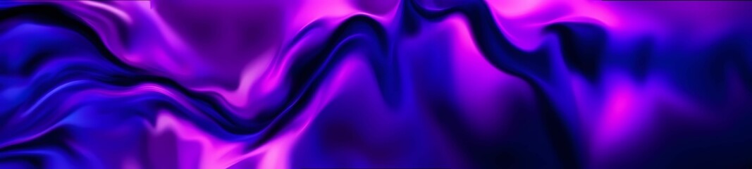 Abstract wavy background in purple and blue hues with a glossy, liquid metal appearance, wallpapers, or graphic design elements. Black blue purple silk satin. Сopy space for text or product. Banner  
