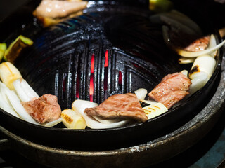delicious grilled meat on barbecue