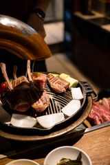 delicious grilled meat on barbecue