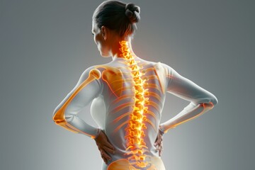 Woman in pain from spine issues  osteoporosis, degeneration, cancer, or disc disease