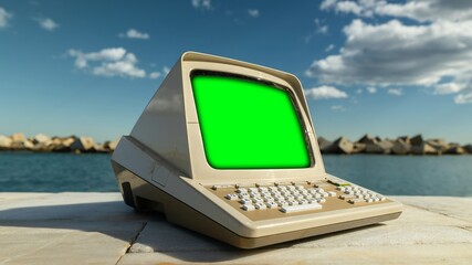 computer with green screen - 801243872