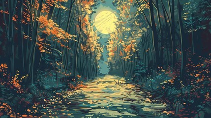 Fantasy forest space abstract illustration poster background