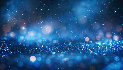 Celestial Blue Glitter Defocused Abstract Twinkly Lights Background, shimmering blurred lights in bright celestial blue colors.