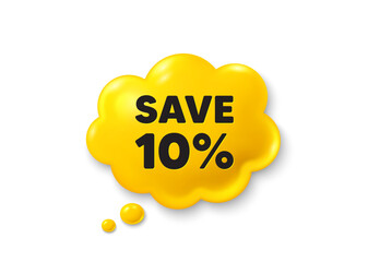 Save 10 percent off tag. Comic speech bubble 3d icon. Sale Discount offer price sign. Special offer symbol. Discount chat offer. Speech bubble comic banner. Discount balloon. Vector