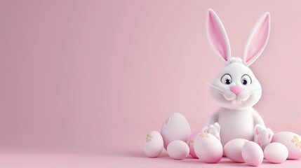 3D Cartoon character of happy rabbit with Easter Egg